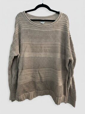 NIC+ZOE Mesh Mix Textured Sweater Large - Beige/Light Brown - Like New